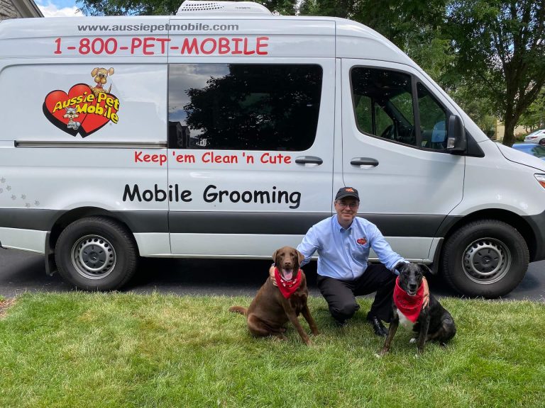 Aussie Pet Mobile van with man and two dogs